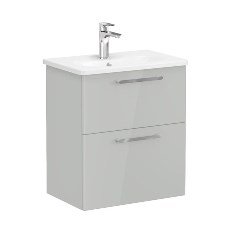 Vitra Root 68101 Lavabo Dolabı, Çift Çekmeceli, Dar, 60 Cm, Parlak İnci Grisi, Yuvarlak Lavabolu